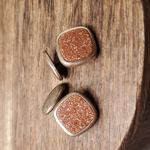 Copper sparkle cuff links antique unisex - Picture 1 of 2